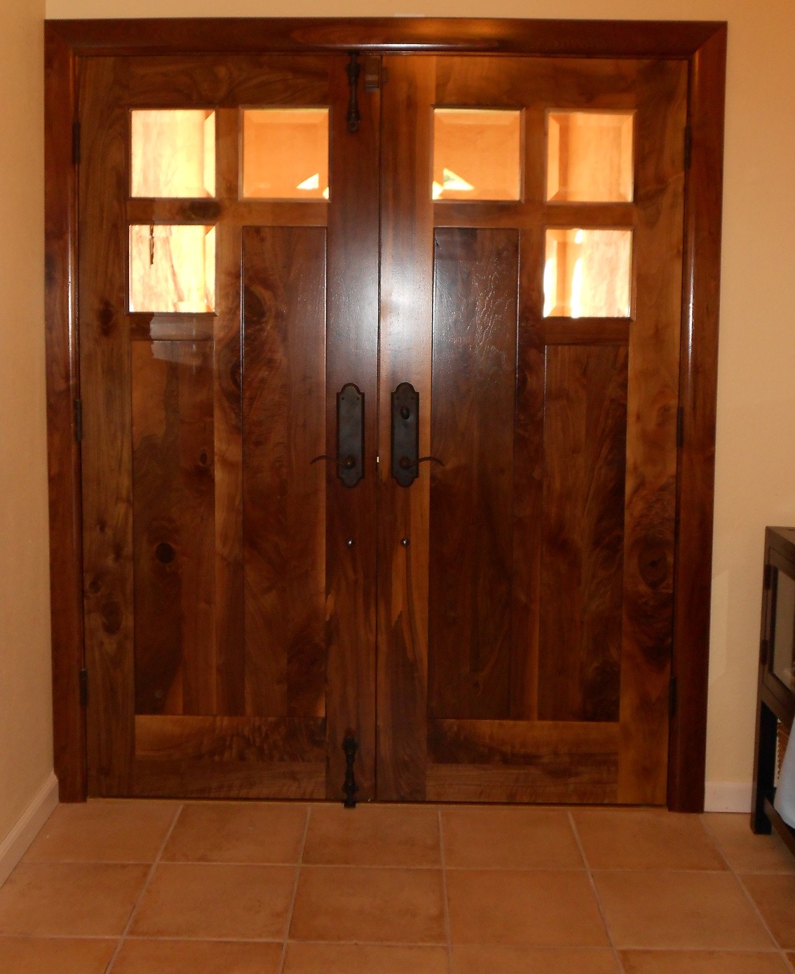 Front Entry Door - Walnut with Beveled Glass